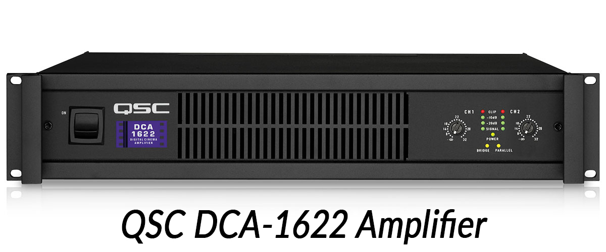 QSC DCA-1622 amplifier on a white background. 