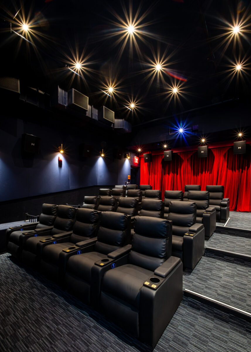 Looking up the rows of seating in an auditorium at True West Cinemas in Healdsburg.
