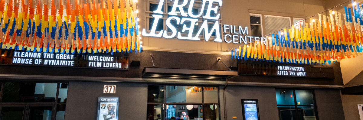 Looking at the entrance to True West Cinemas from the courtyard.