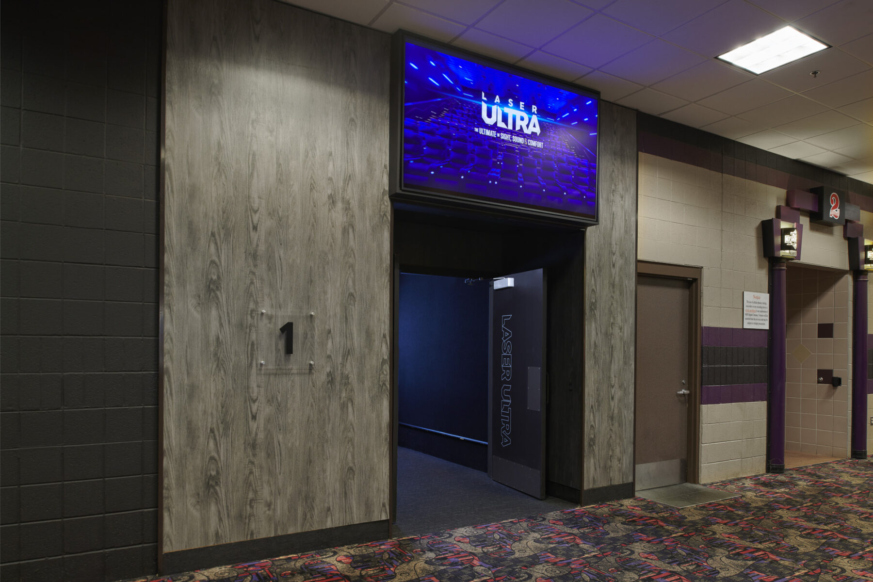 The entry portal for MJR Marketplace Laser Ultra auditorium.