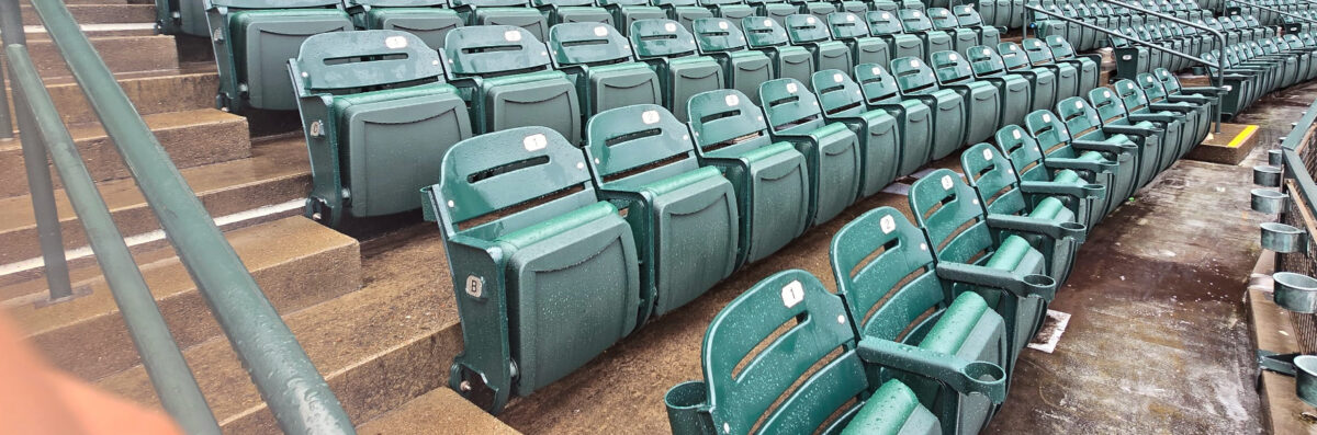 A section of club level seating at Oracle Park stadium in San Francisco