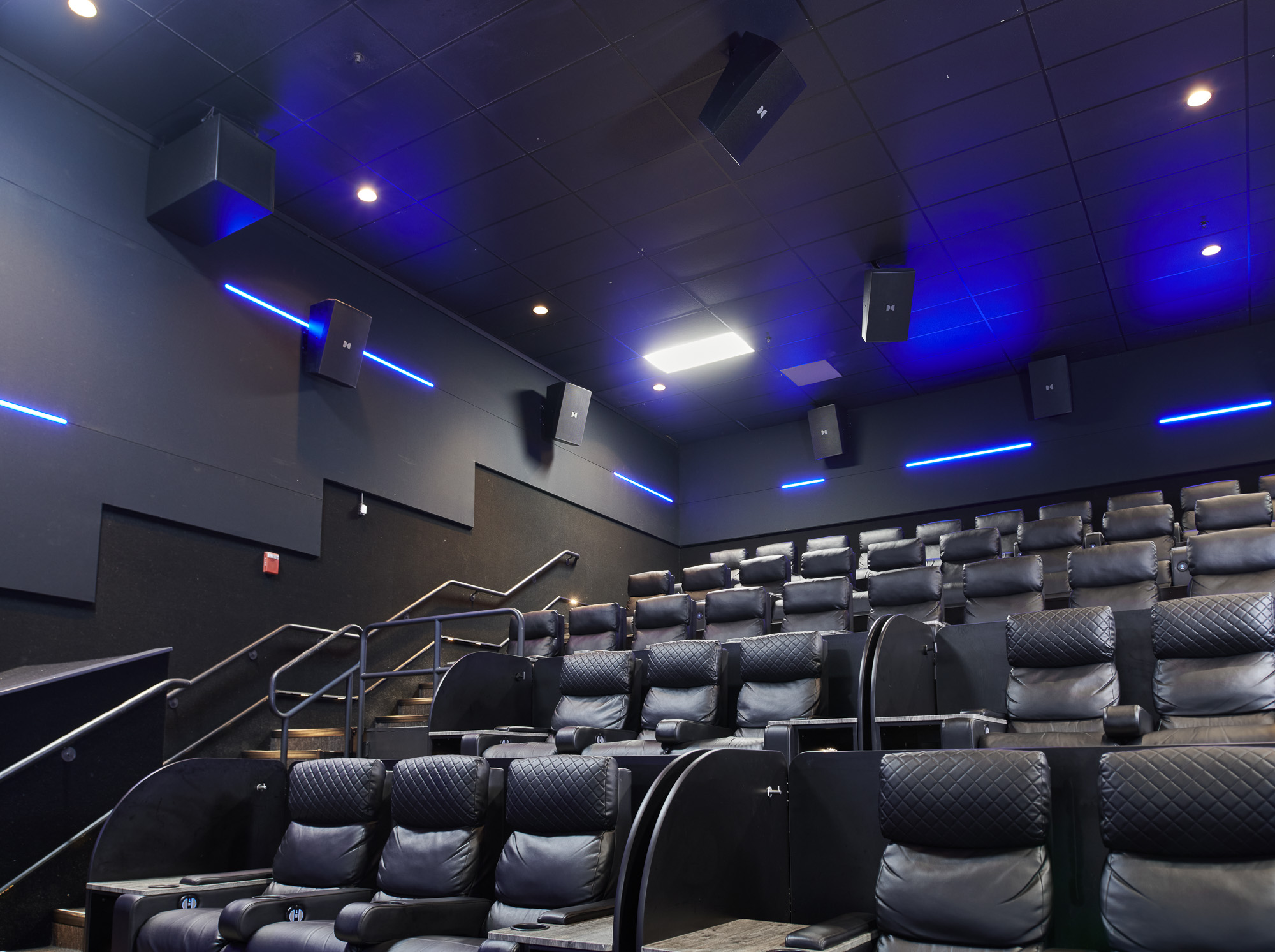 View of the seating and lighting installation at MJR's Marketplace ScreenX.